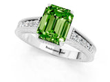 White gold Emerald Cut Peridot Engagement Ring with Milgrain Channel Set Band and Prong Setting_1