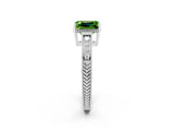 White gold Emerald Cut Peridot Engagement Ring with Milgrain Channel Set Band and Prong Setting_2