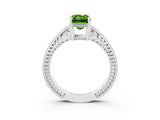 White gold Emerald Cut Peridot Engagement Ring with Milgrain Channel Set Band and Prong Setting_3