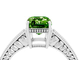White gold Emerald Cut Peridot Engagement Ring with Milgrain Channel Set Band and Prong Setting_4