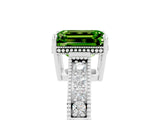 White gold Emerald Cut Peridot Engagement Ring with Milgrain Channel Set Band and Prong Setting_5