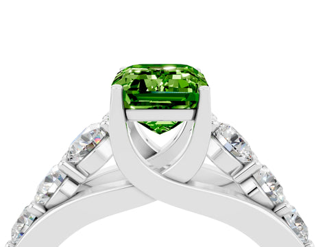White gold Emerald Cut Peridot Engagement Ring with Pavé Band and Four-Prong Setting_4