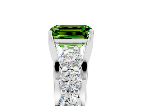 White gold Emerald Cut Peridot Engagement Ring with Pavé Band and Four-Prong Setting_5