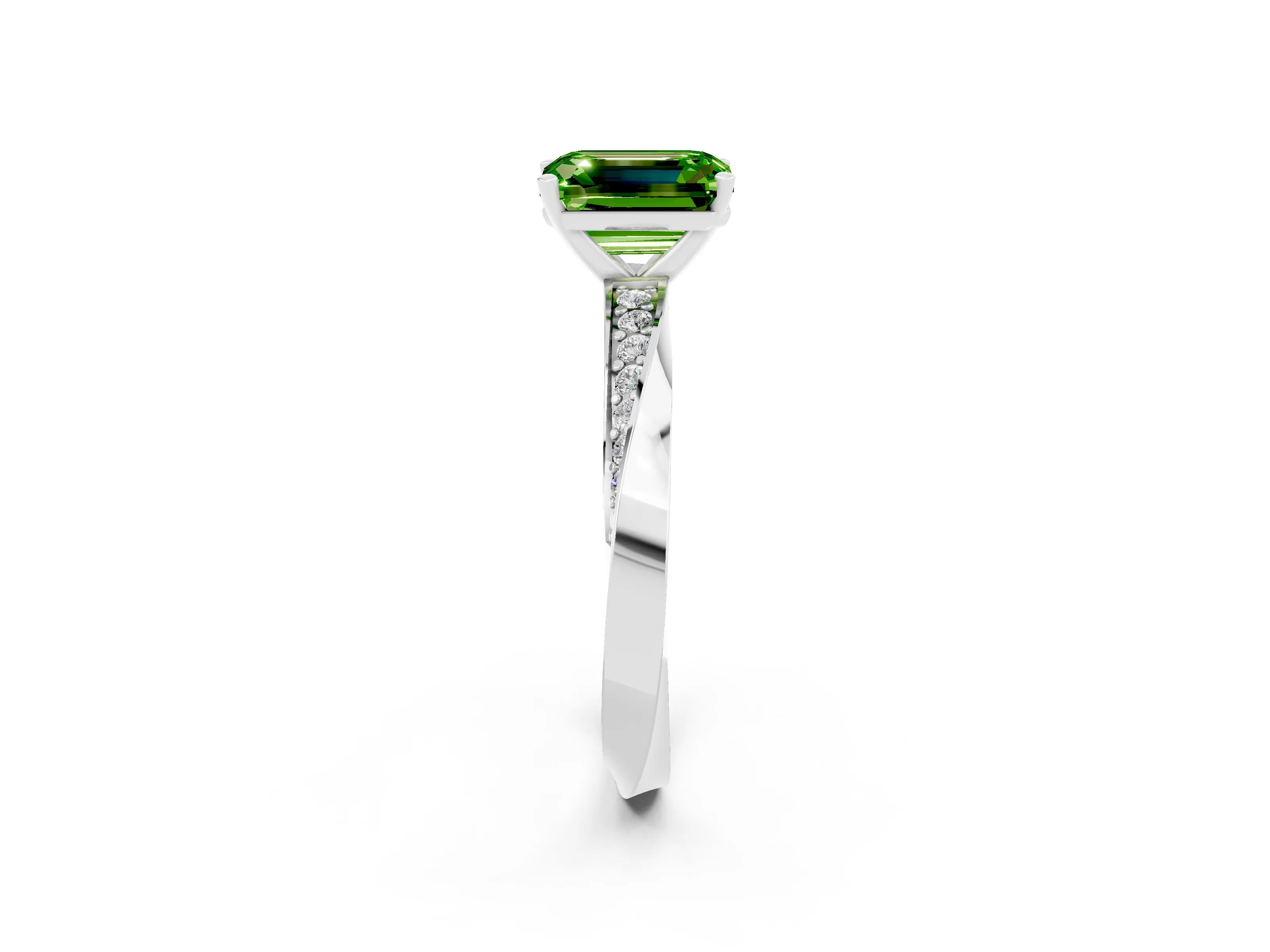 White gold Emerald Cut Peridot Engagement Ring with Side Stone Accents and Four-Prong Setting_29