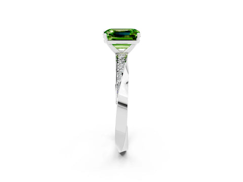 White gold Emerald Cut Peridot Engagement Ring with Side Stone Accents and Four-Prong Setting_29