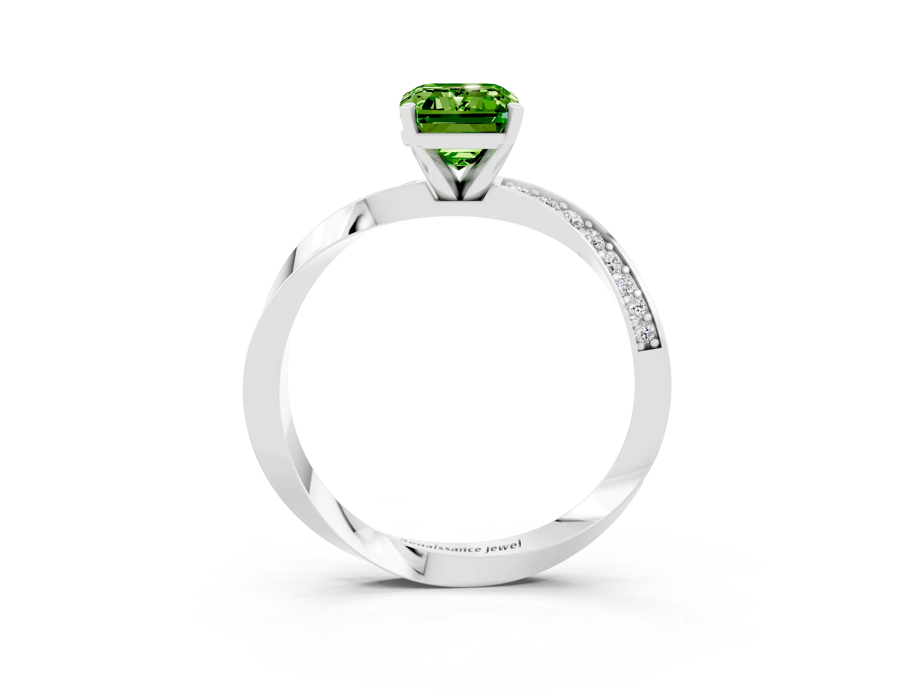 White gold Emerald Cut Peridot Engagement Ring with Side Stone Accents and Four-Prong Setting_30