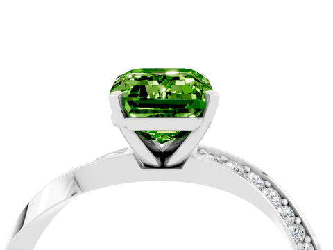 White gold Emerald Cut Peridot Engagement Ring with Side Stone Accents and Four-Prong Setting_31