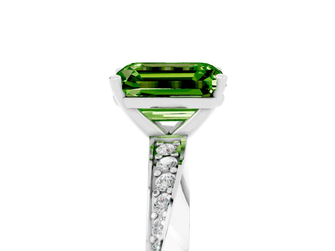 White gold Emerald Cut Peridot Engagement Ring with Side Stone Accents and Four-Prong Setting_32
