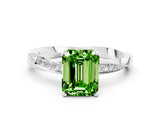 White gold Emerald Cut Peridot Engagement Ring with Side Stone Accents and Four-Prong Setting_36