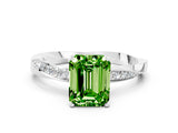 White gold Emerald Cut Peridot Engagement Ring with Side Stone Accents and Four-Prong Setting_96