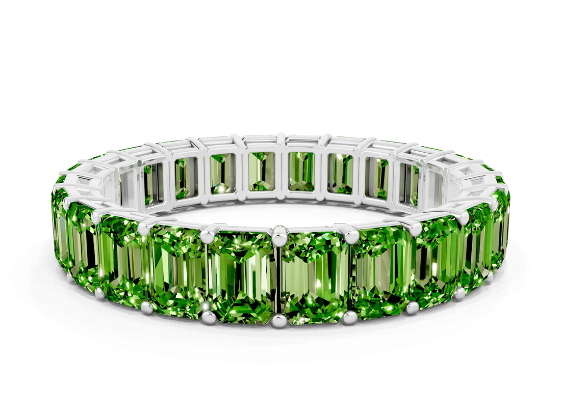 White gold Emerald Cut Peridot Eternity Band with Shared Prong Setting_6