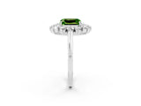 White gold Emerald Cut Peridot Floral Double Halo Engagement Ring with Prong Setting_110
