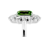 White gold Emerald Cut Peridot Floral Double Halo Engagement Ring with Prong Setting_113