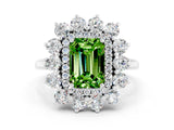 White gold Emerald Cut Peridot Floral Double Halo Engagement Ring with Prong Setting_36