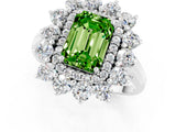 White gold Emerald Cut Peridot Floral Double Halo Engagement Ring with Prong Setting_37