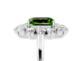 White gold Emerald Cut Peridot Floral Double Halo Engagement Ring with Prong Setting_41