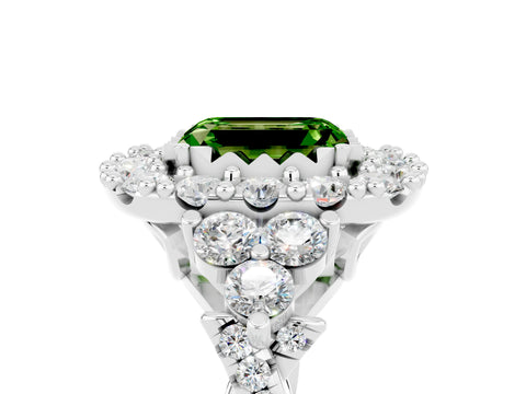 White gold Emerald Cut Peridot Halo Ring with Pavé Band and Four-Prong Setting_17
