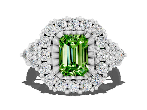 White gold Emerald Cut Peridot Halo Ring with Pavé Band and Four-Prong Setting_24