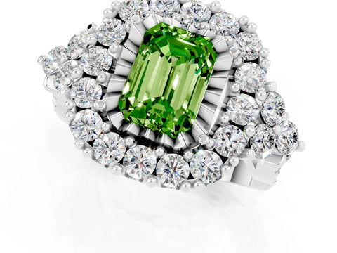 White gold Emerald Cut Peridot Halo Ring with Pavé Band and Four-Prong Setting_25