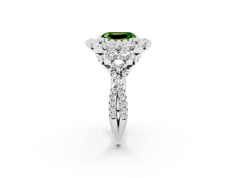 White gold Emerald Cut Peridot Halo Ring with Pavé Band and Four-Prong Setting_38