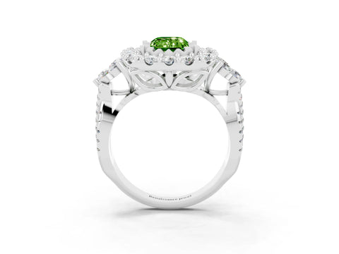 White gold Emerald Cut Peridot Halo Ring with Pavé Band and Four-Prong Setting_39
