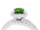 White gold Emerald Cut Peridot Halo Ring with Round Split Shank and Prong Setting_64
