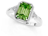 White gold Emerald Cut Peridot Halo Ring with Tapered Band and Four-Prong Setting_1