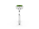 White gold Emerald Cut Peridot Halo Ring with Tapered Band and Four-Prong Setting_2