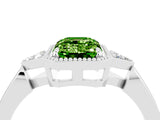 White gold Emerald Cut Peridot Halo Ring with Tapered Band and Four-Prong Setting_4