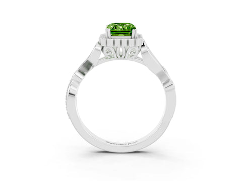White gold Emerald Cut Peridot Halo Ring with Vintage Split Shank and Four-Prong Setting_27