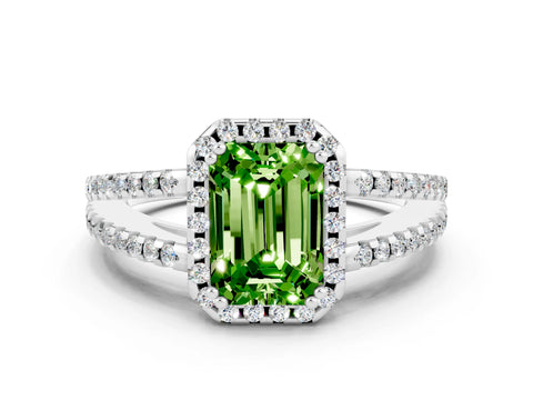 White gold Emerald Cut Peridot Halo Split Shank Engagement Ring_12
