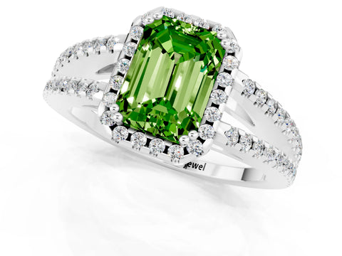 White gold Emerald Cut Peridot Halo Split Shank Engagement Ring_13