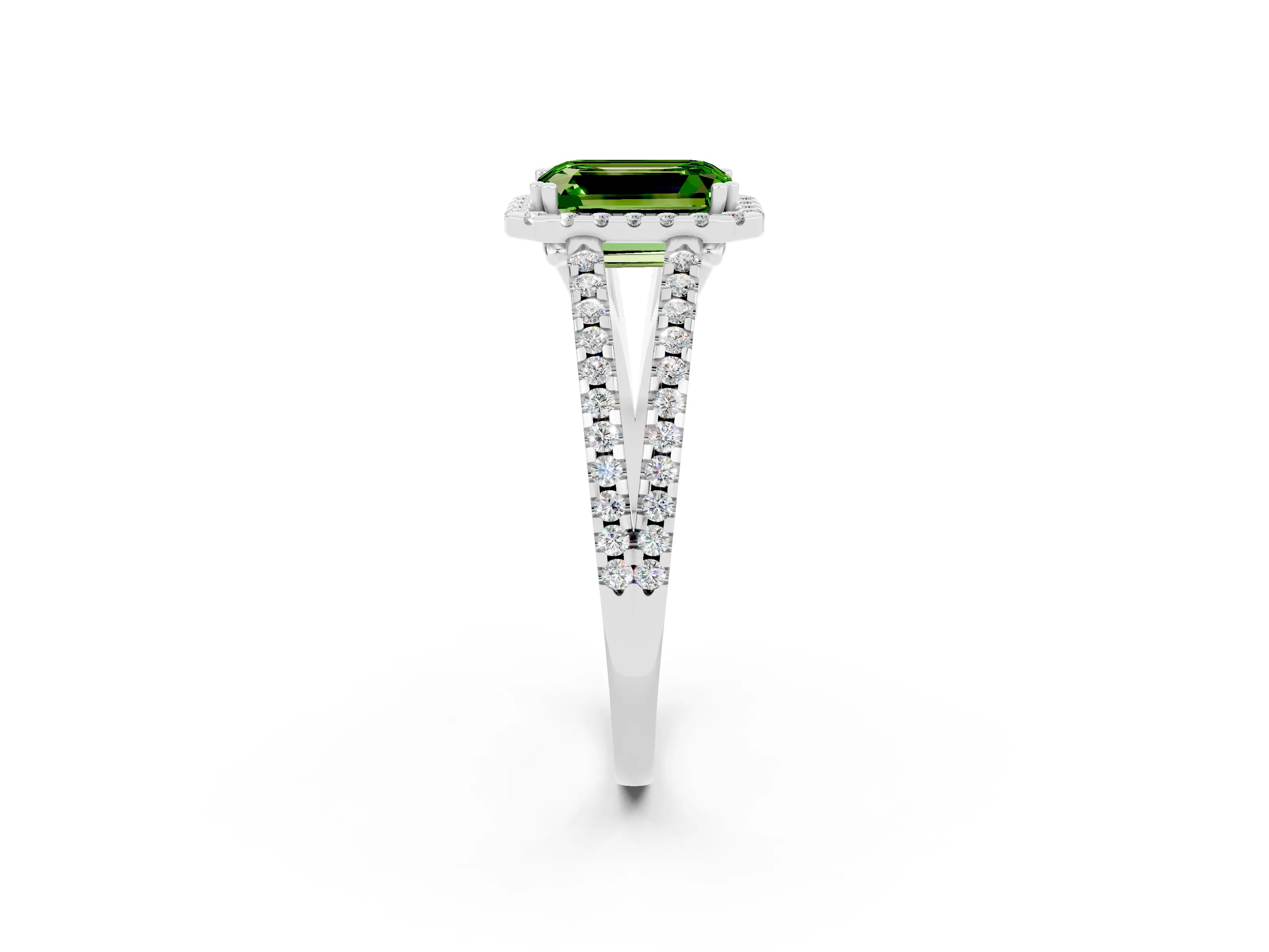 White gold Emerald Cut Peridot Halo Split Shank Engagement Ring_14