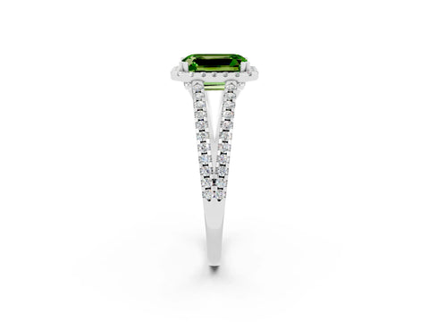 White gold Emerald Cut Peridot Halo Split Shank Engagement Ring_14