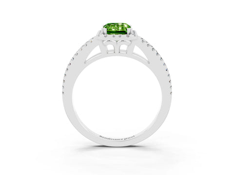 White gold Emerald Cut Peridot Halo Split Shank Engagement Ring_15
