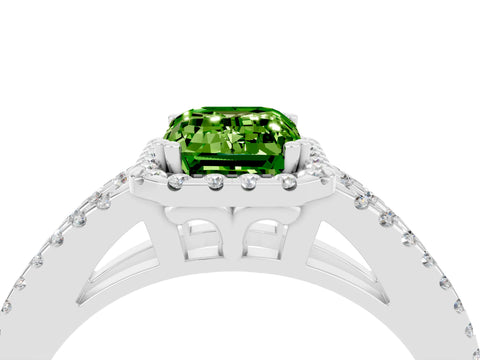 White gold Emerald Cut Peridot Halo Split Shank Engagement Ring_16