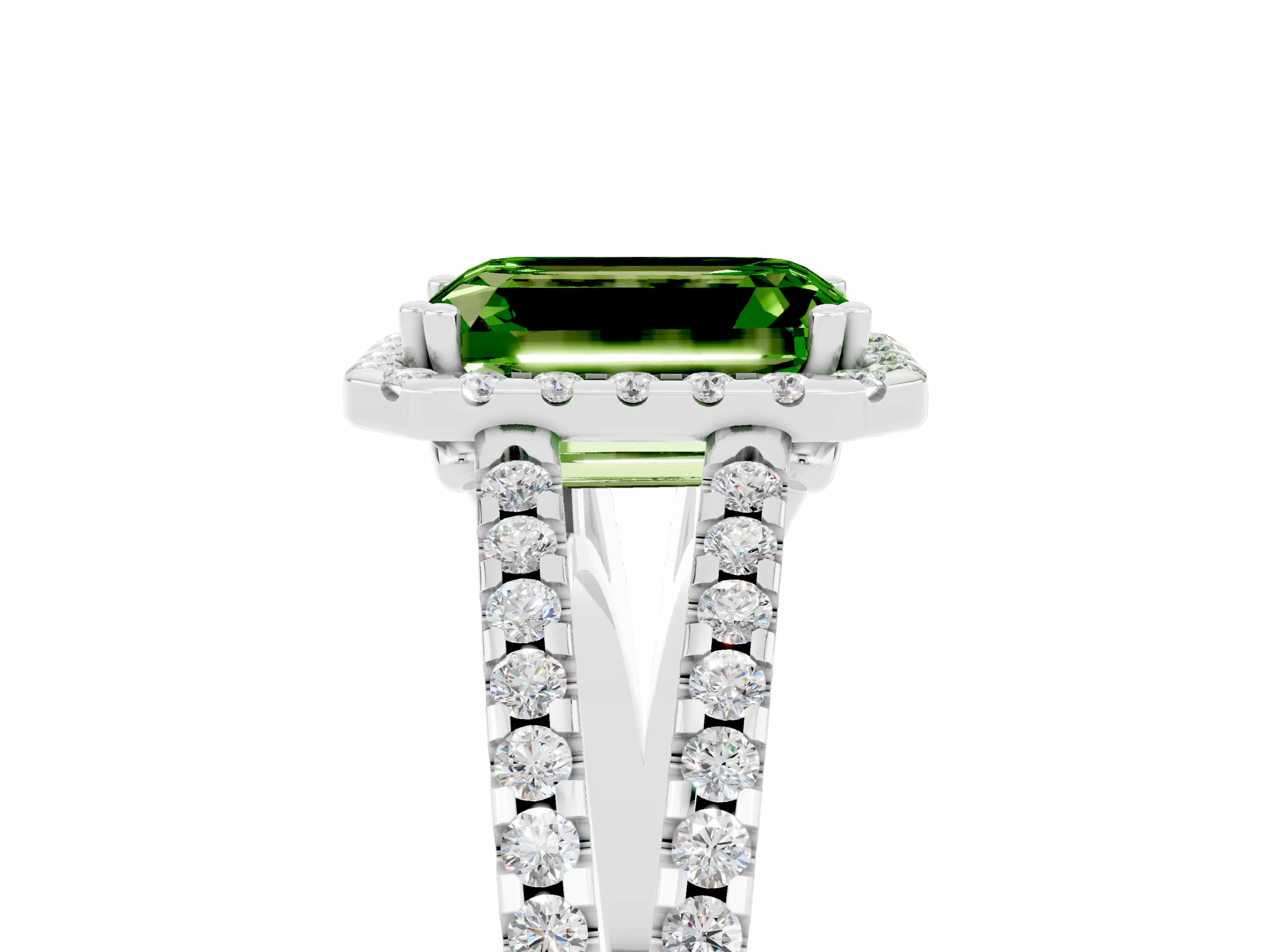 White gold Emerald Cut Peridot Halo Split Shank Engagement Ring_17