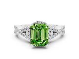 White gold Emerald Cut Peridot Halo Twist Band Solitaire Prong Setting Ring