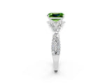 White gold Emerald Cut Peridot Halo Twist Band Solitaire Prong Setting Ring_2