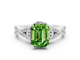 White gold Emerald Cut Peridot  Halo Twist Band Solitaire Prong Setting Ring_24