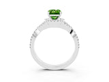 White gold Emerald Cut Peridot Halo Twist Band Solitaire Prong Setting Ring_3