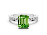 White gold Emerald Cut Peridot Milgrain Pavé Engagement Ring with Four-Prong Setting_12