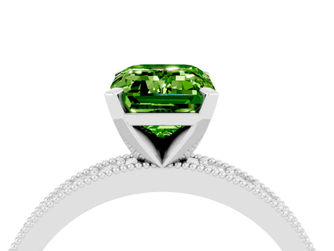 White gold Emerald Cut Peridot Milgrain Pavé Engagement Ring with Four-Prong Setting_16