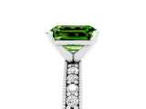 White gold Emerald Cut Peridot Milgrain Pavé Engagement Ring with Four-Prong Setting_17