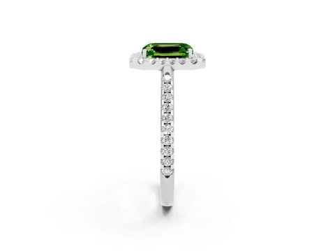 White gold Emerald Cut Peridot Pavé Halo Ring with Four-Prong Setting_14
