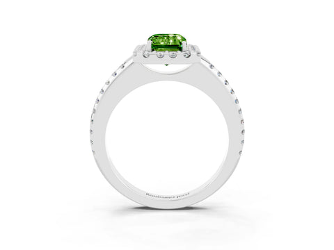 White gold Emerald Cut Peridot Pavé Halo Ring with Four-Prong Setting_15
