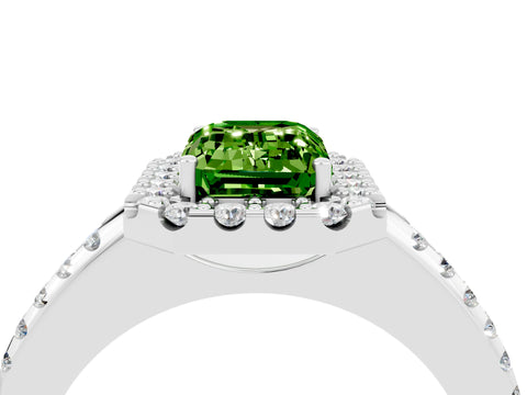 White gold Emerald Cut Peridot Pavé Halo Ring with Four-Prong Setting_16