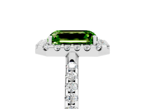White gold Emerald Cut Peridot Pavé Halo Ring with Four-Prong Setting_17