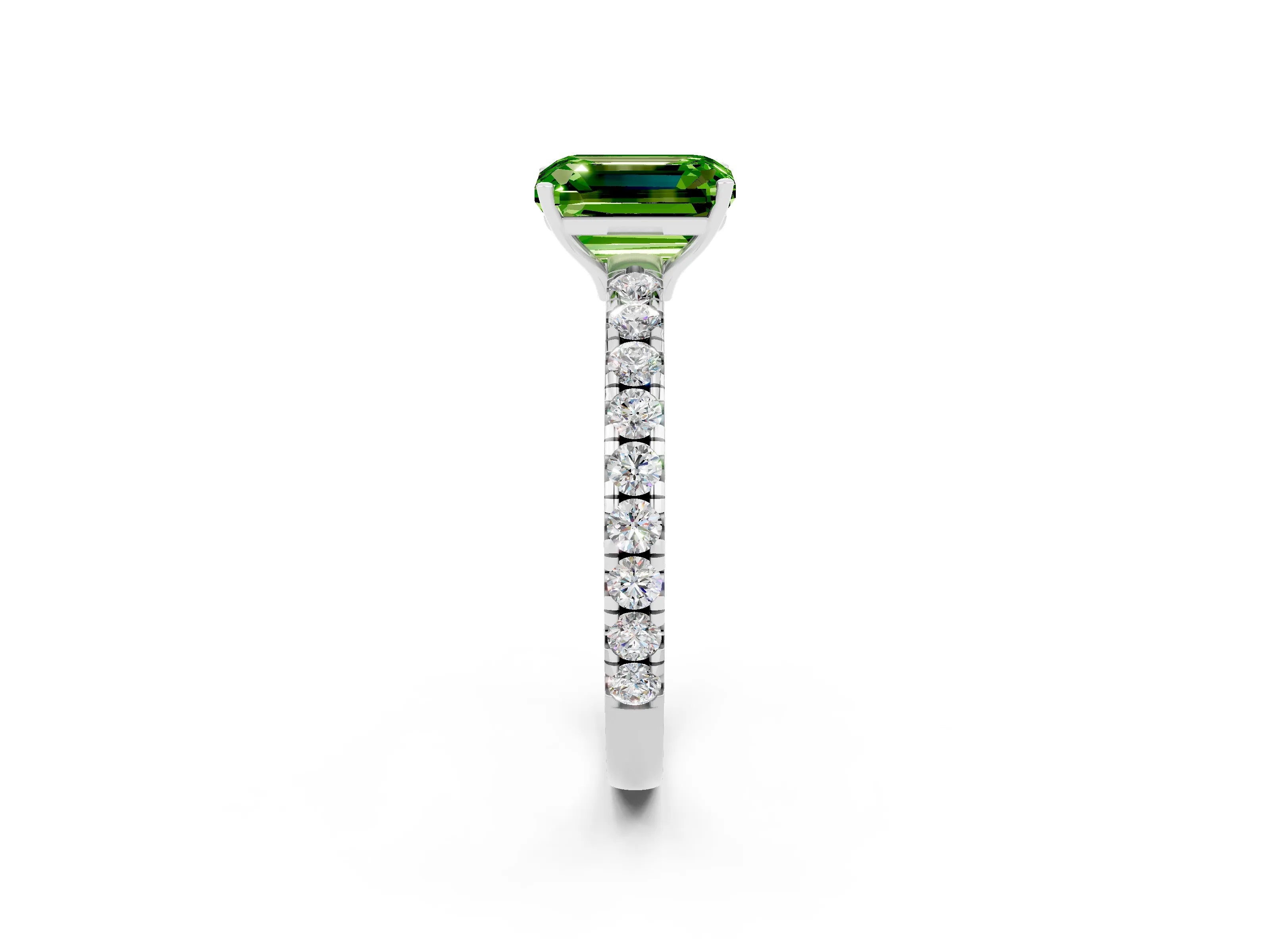 White gold Emerald Cut Peridot Pavé Solitaire Engagement Ring with Four-Prong Setting_14