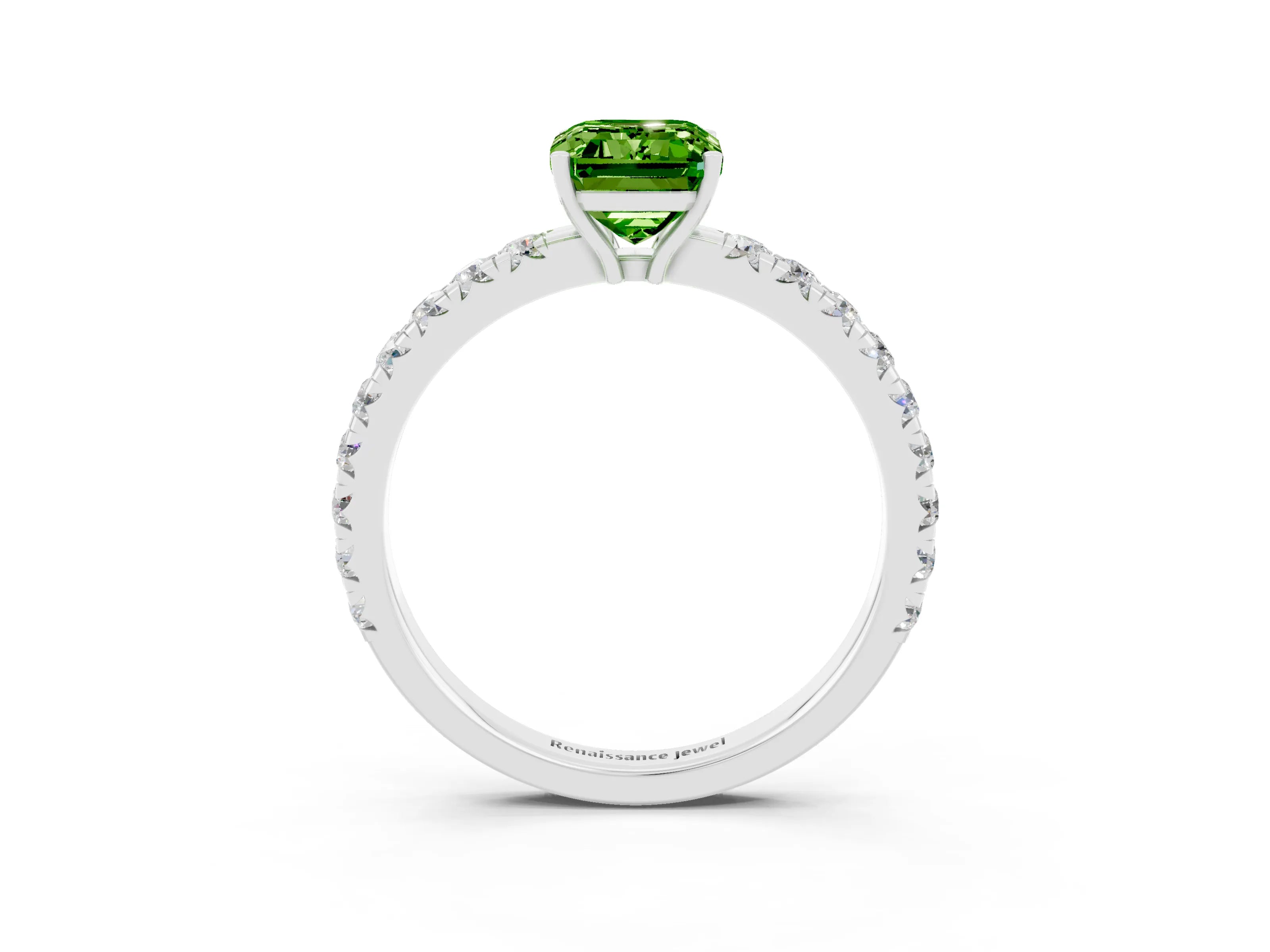 White gold Emerald Cut Peridot Pavé Solitaire Engagement Ring with Four-Prong Setting_15